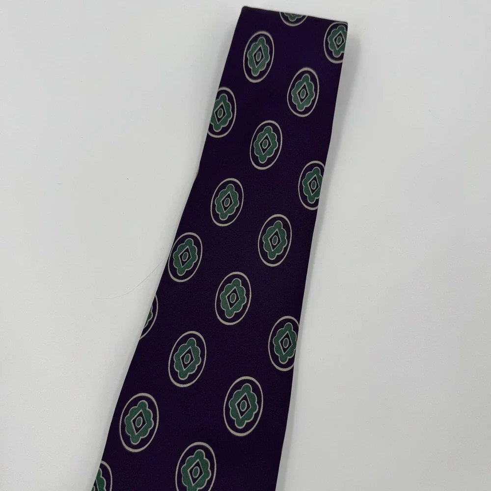 Polo Ralph Lauren Purple Medallion Silk Tie Geometric Print Hand Made‎ USA